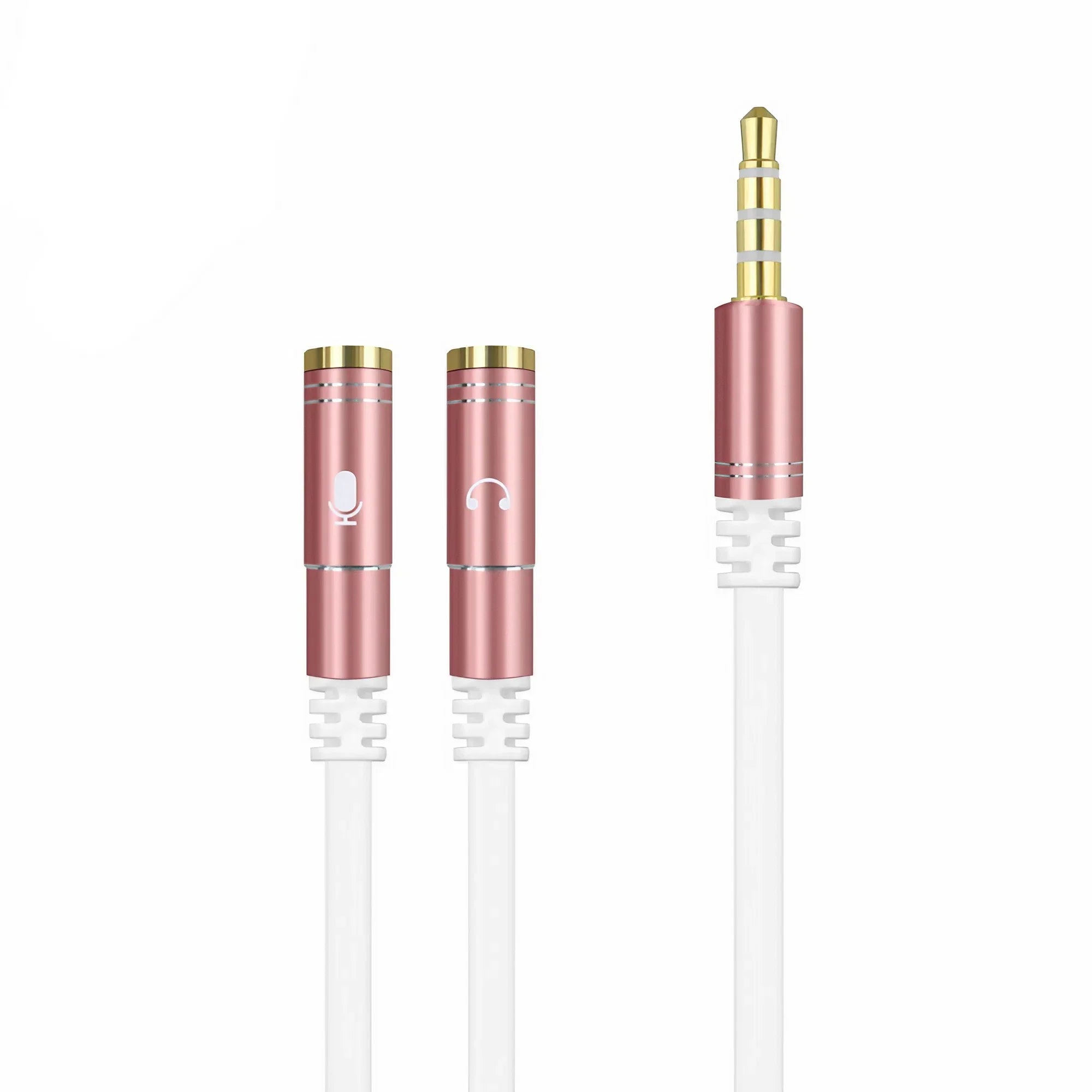 3.5mm Audio Splitter Cable for Computer Laptop Jack 3.5 mm 1 Male To 2 Female Microphone Headphone Y Splitter AUX Cable - Rose Gold - Type