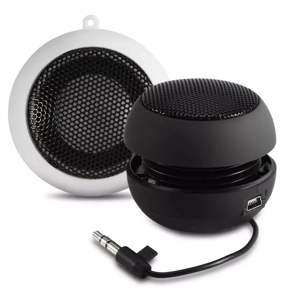 Black and white spherical portable speaker travel box outdoor sports with mesh grilles usb ports and hifi 3d surround sound