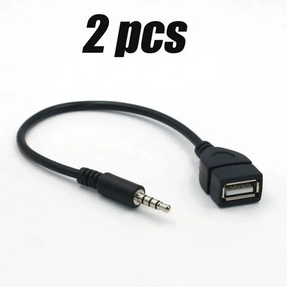 Black car aux usb audio cable adapter with 3.5mm audio jack for cable car electronics and play music connection