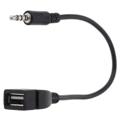 Black usb audio cable with male 3.5mm jack and braided shield for durable car aux audio and music car audio connectivity