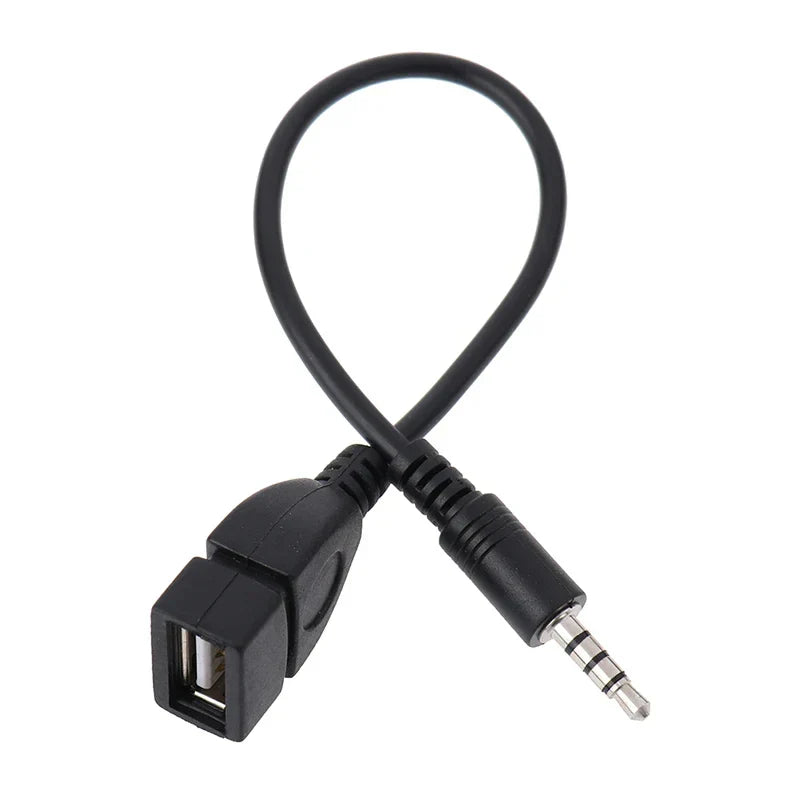 Black usb audio cable to 3.5mm car aux audio adapter with flexible sheath for music car audio devices connectivity