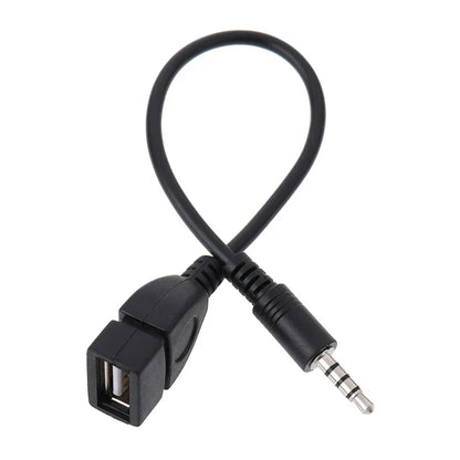 Black usb to 3.5mm car aux audio cable with flexible plastic sheath for music car audio and usb audio cable connection