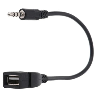 Black car aux 3.5mm to usb audio cable with flexible housing and braided shielding for durable cable car electronics use