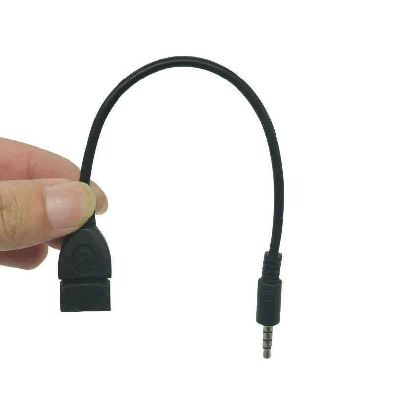 Black car aux usb audio cable with usb-a to 3.5mm male jack for cable car electronics and music playback