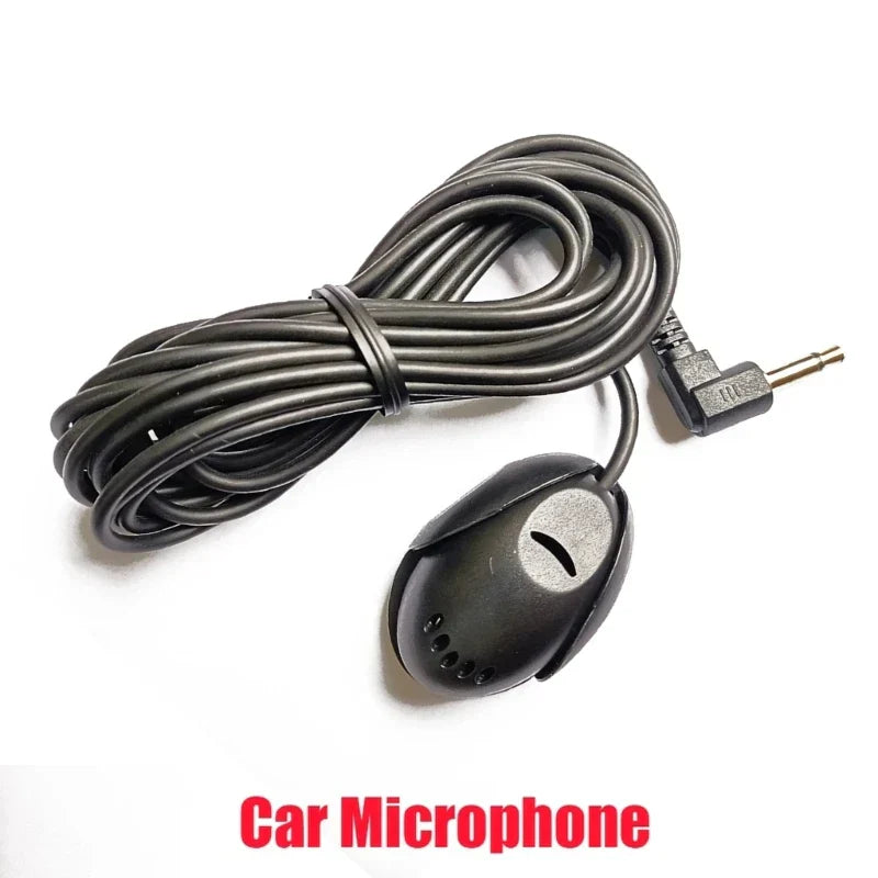 Black car external microphone with matte finish and 3.5mm jack for stereo radio gps adapter and dashboard use