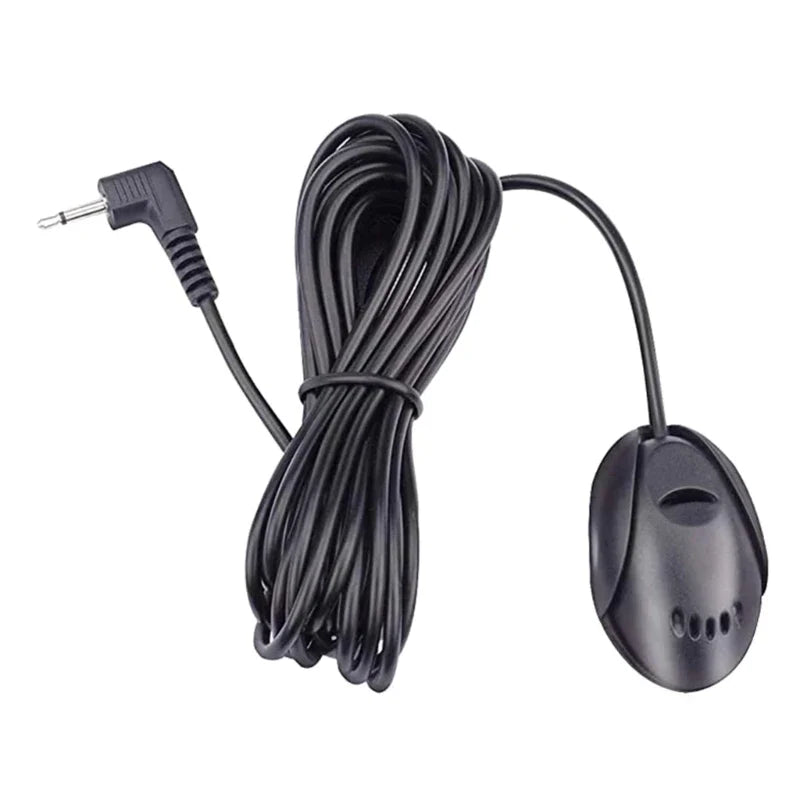 Black coiled car external microphone with 3.5mm angled jack and perforated mic head for stereo radio gps adapter use