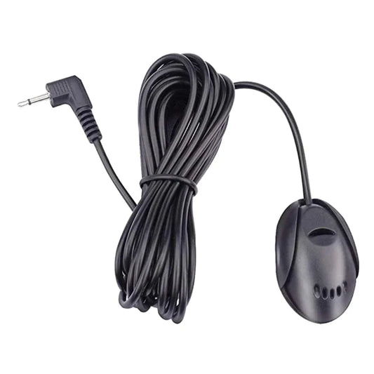 Black coiled car external microphone with 3.5mm angled jack and perforated mic head for stereo radio gps adapter use