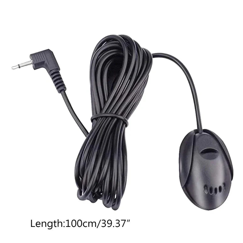 Black coiled car external microphone with 3.5mm angled jack and oval vented mic head for stereo radio gps adapter use