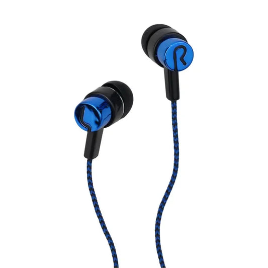 Blue and black 3.5mm in-ear wired headphone with braided cable headphone noise cancelling bass stereo earbuds