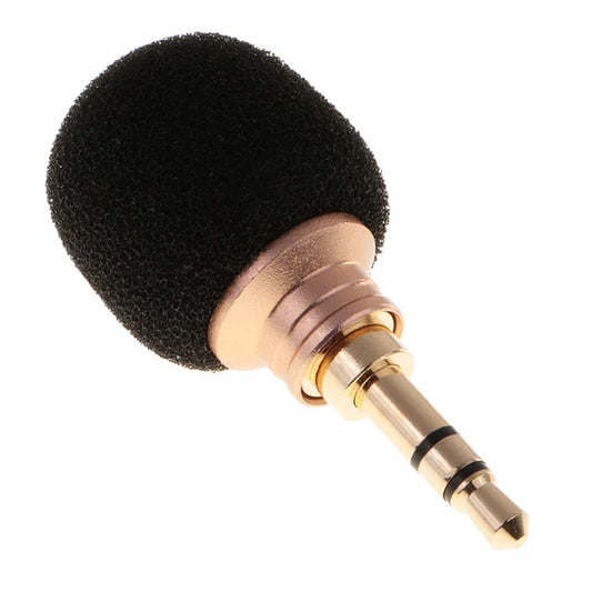 Black foam microphone windscreen with gold 3.5mm jack plug wireless for mobile recording mini and pan tilt stabilizer use