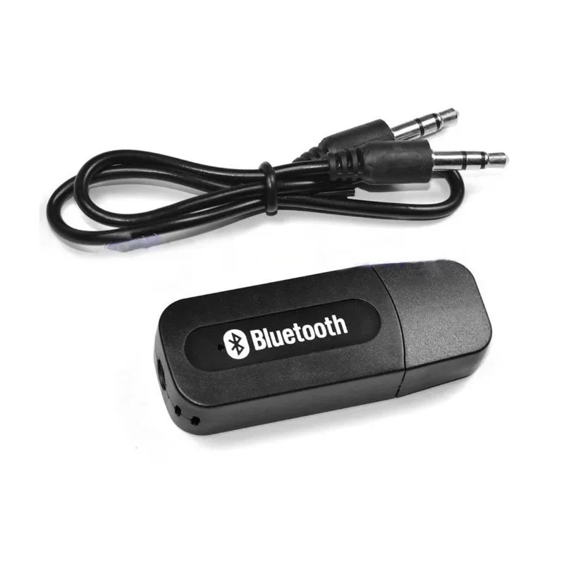 Black bluetooth usb a2dp music receiver with coiled 3.5mm aux wireless car cable for phone audio adapter