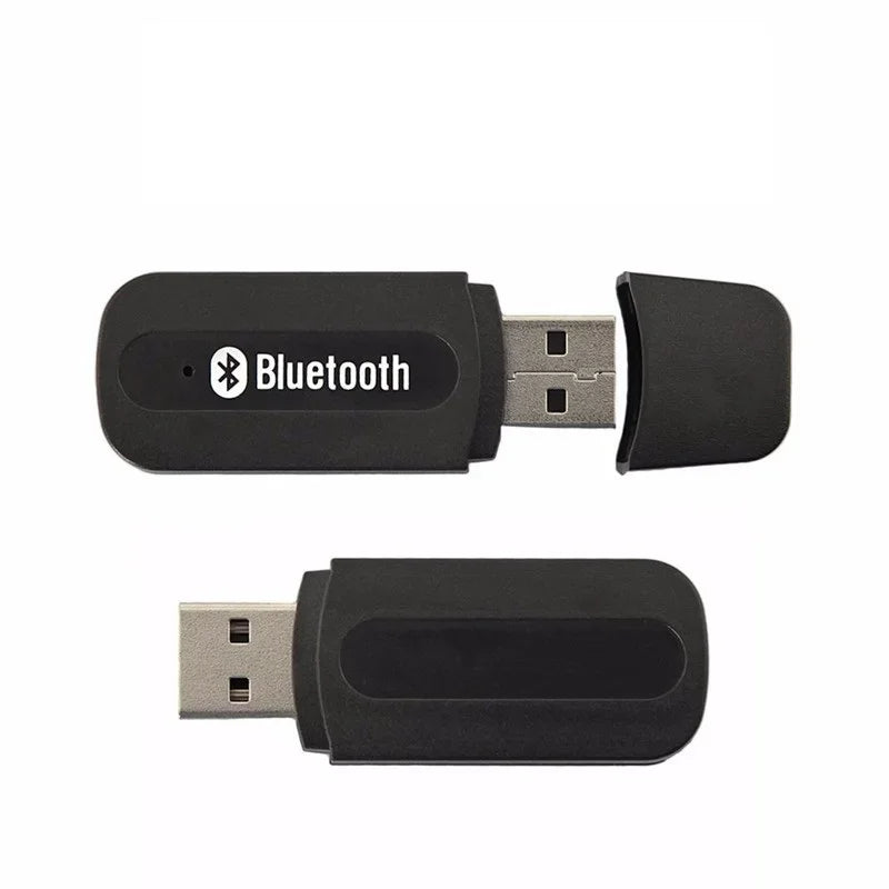 Black usb bluetooth adapter with matte finish and bluetooth logo for wireless bluetooth aux audio cable use in car speakers aux port