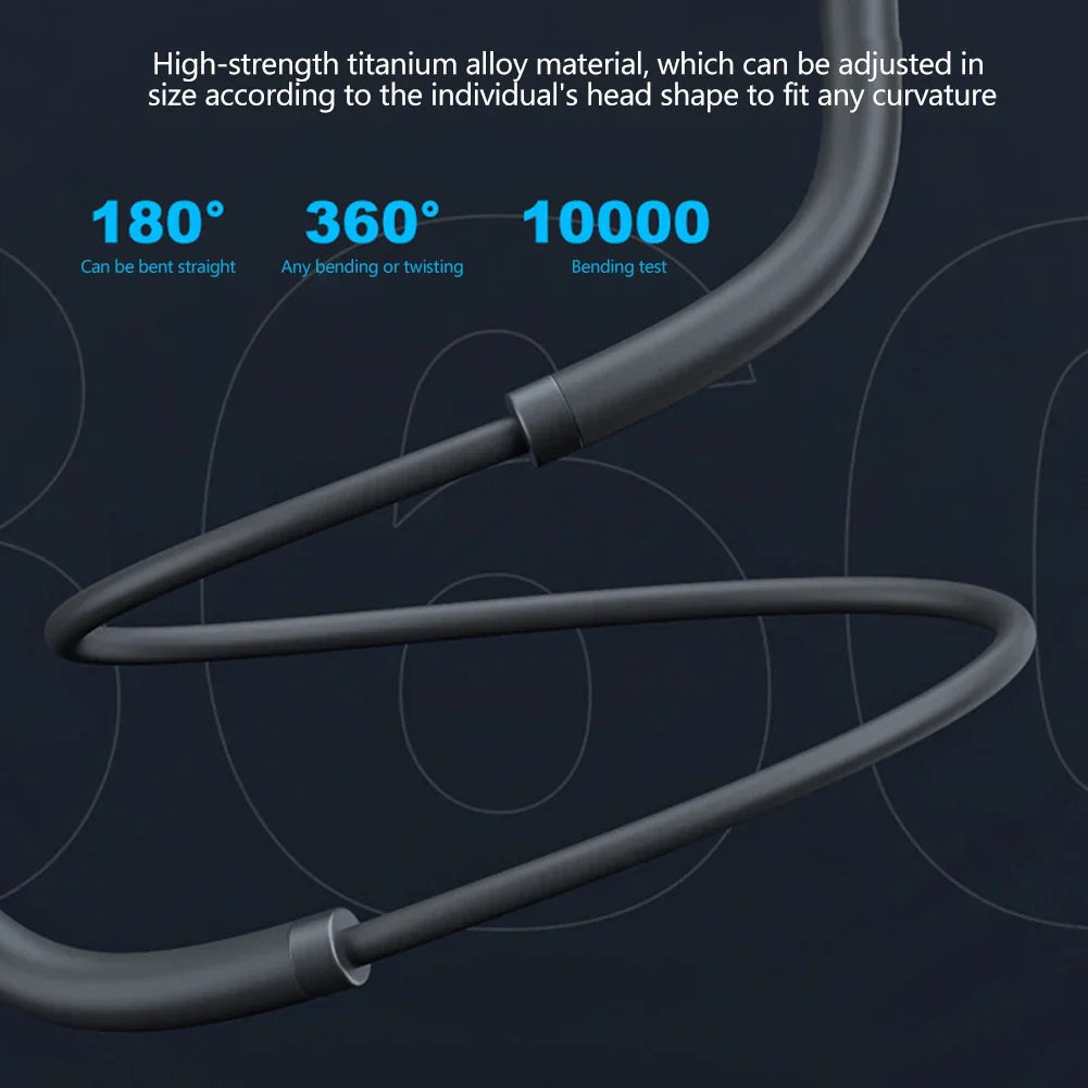 A sleek dark gray titanium alloy neckband for 3.5MM open ear air conduction headphones wired music headset ultra light
