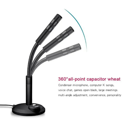 Black 360-degree adjustable condenser studio microphone speech with flexible gooseneck arms and mic stand holder base