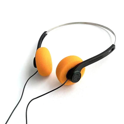 Orange foam earcups on black headband universal headphone music with silver wire frame sports fashion noise cancelling headphones helmet