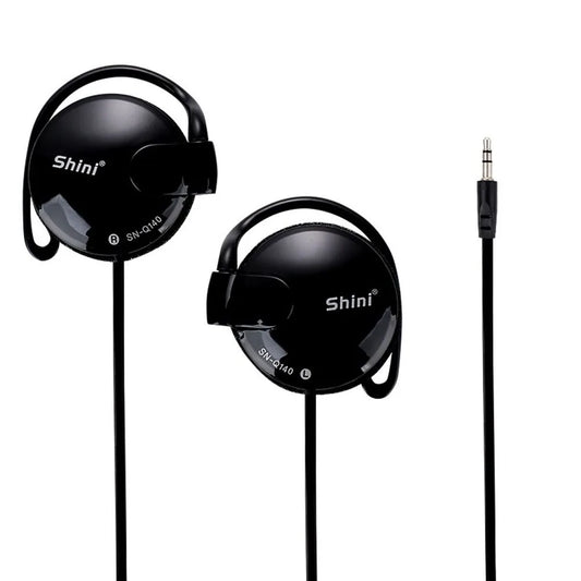 Black shiny sn-q140 over-ear wired bass headphones with adjustable headbands and a hook headset sports design for games