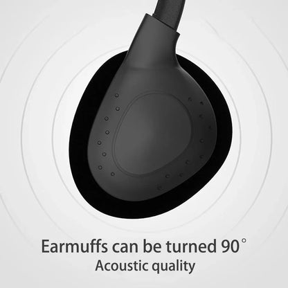 Black 3.5mm wired stereo headset universal with ergonomic design and subtle perforations for noise canceling sports use