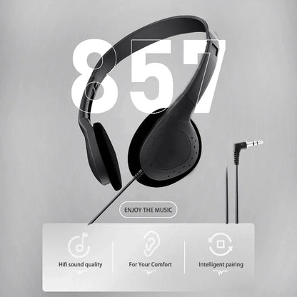 Black over-ear wired stereo headset universal with 3.5mm jack noise canceling sports design no microphone gaming headset