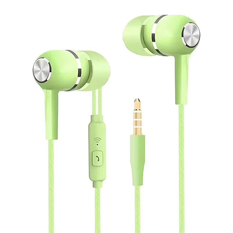 Light green 3.5mm wired earphone earbuds monitor sports headset with hifi heavy bass and microphone for gaming music