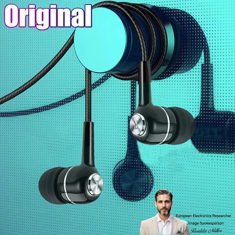 Black in-ear wired earphone with silver accents braided cable designed for hifi heavy bass music gaming headphone use