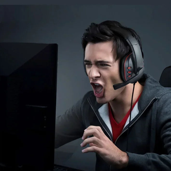 Black and red wired gaming headphones with headset noise cancelling and microphone volume control for ps4 and pc