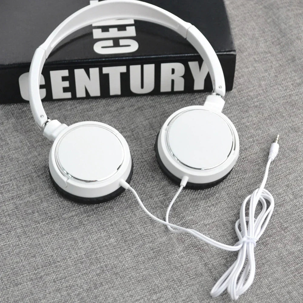 White wired headphones foldable with sleek design black rubberized earcup padding adjustable headphones bass for smartphones
