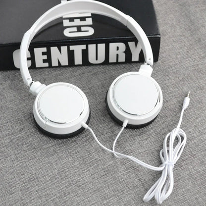 White wired headphones foldable with sleek design black rubberized earcup padding adjustable headphones bass for smartphones