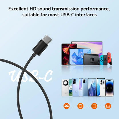 Black usb-c wired headphones hifi cable with durable design for dac digital high-definition hifi 3d surround sound transmission
