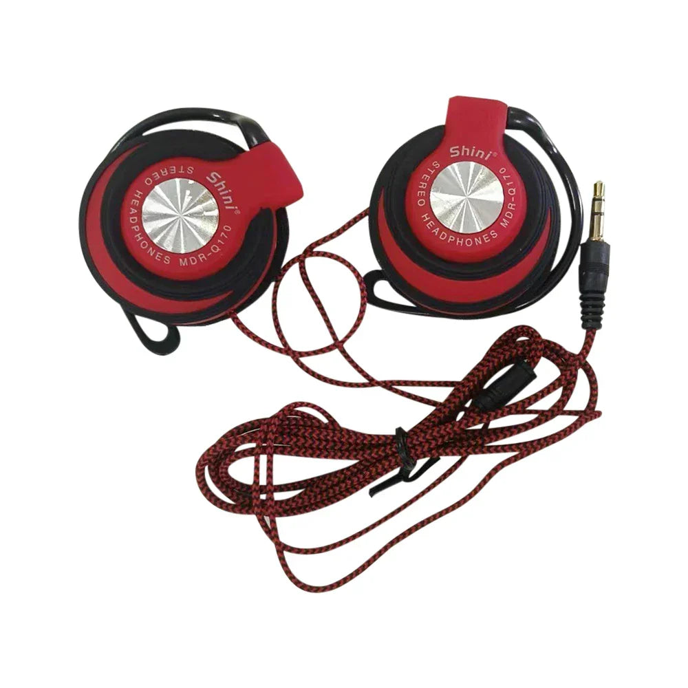Red and black shini mdr-q170 wired headphones hifi with adjustable ear hook and braided red cable earphones music headset