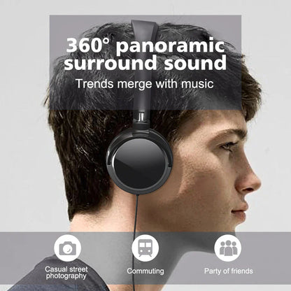 Black over-ear 3.5mm wired computer headphone foldable with padded headband noise canceling gaming stereo headset