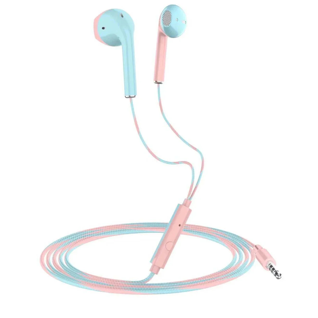 Pastel blue and pink 3.5mm wired headphones with bass earbuds stereo and inline control for iphone huawei samsung sport gaming headset