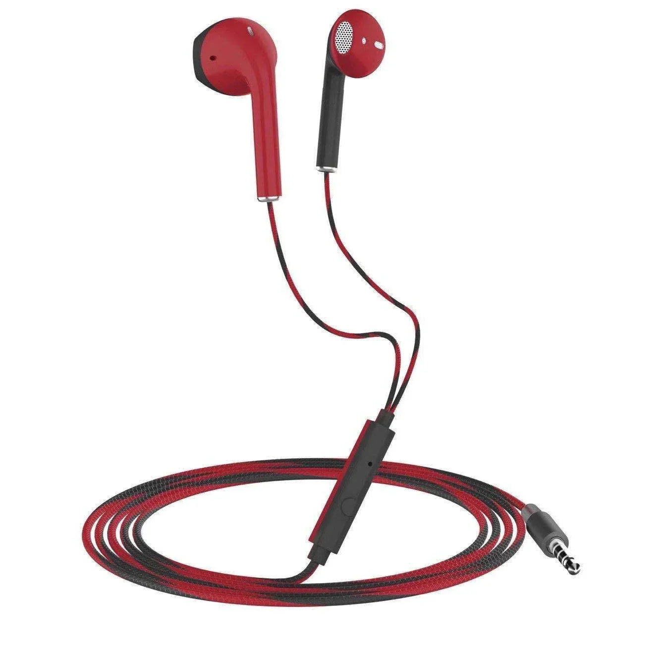 Red and black 3.5mm wired headphones with bass earbuds stereo design for earphone music sport and gaming headset use