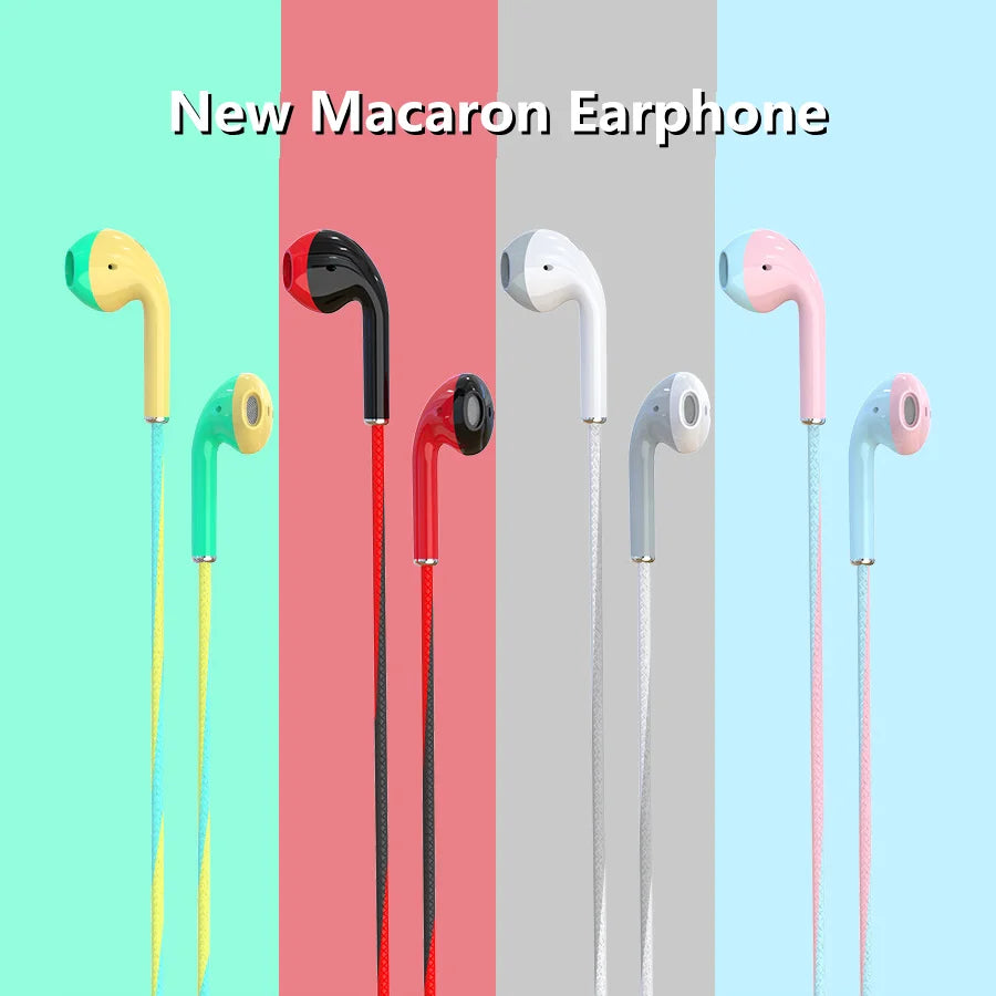 Pastel-colored 3.5mm wired headphones with bass earbuds stereo in yellow black and red for iphone huawei samsung sport gaming headset