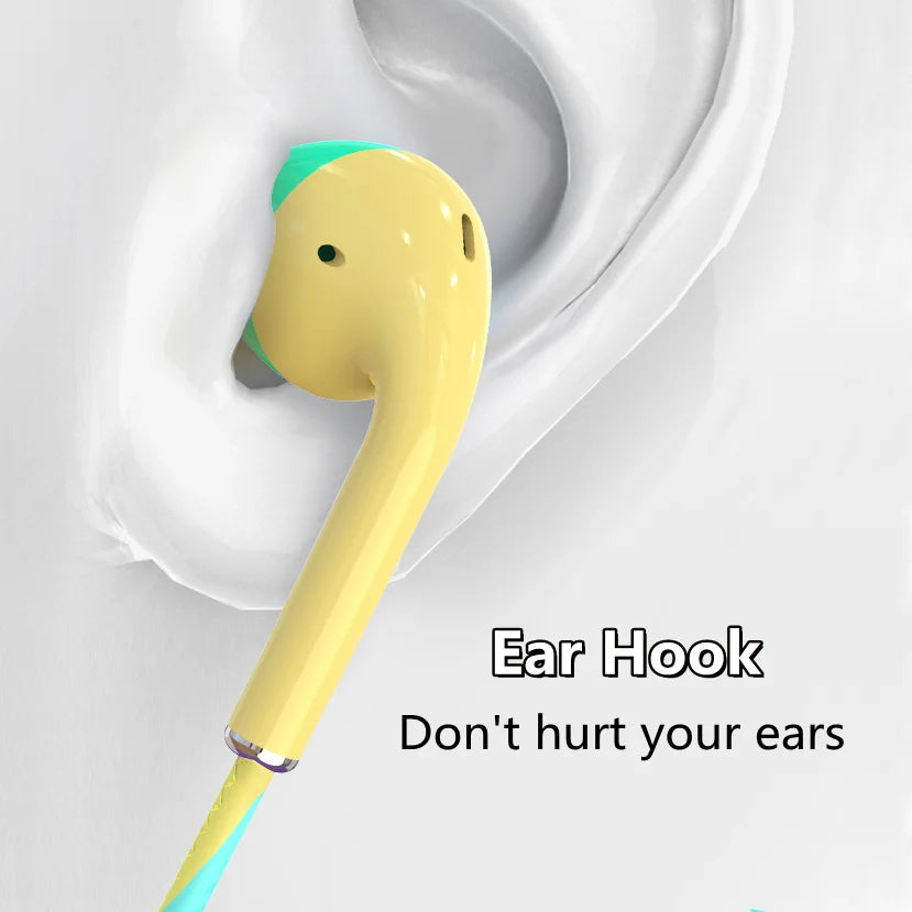 Yellow ear hook with teal accent on 3.5mm wired headphones bass earbuds stereo sport gaming headset for iphone huawei samsung