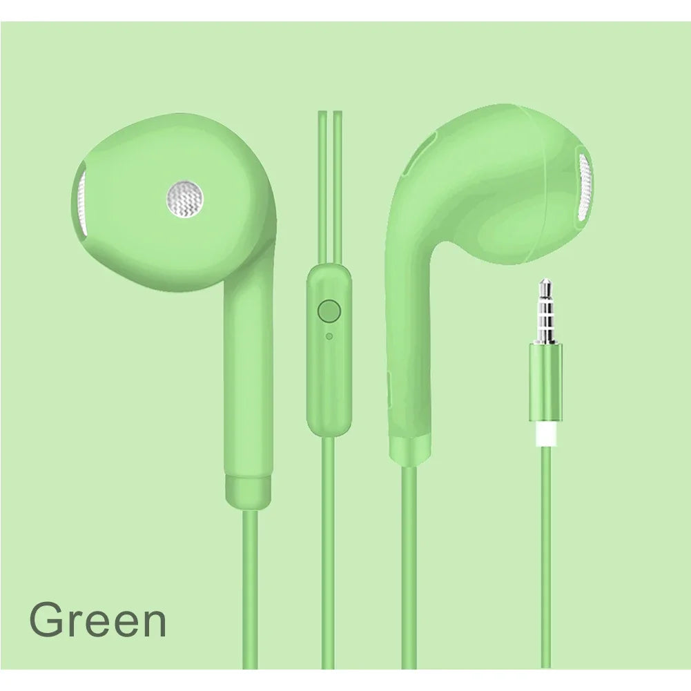 Light green wired headset macaron earphone with matte plastic finish and inline control microphone earphones universal