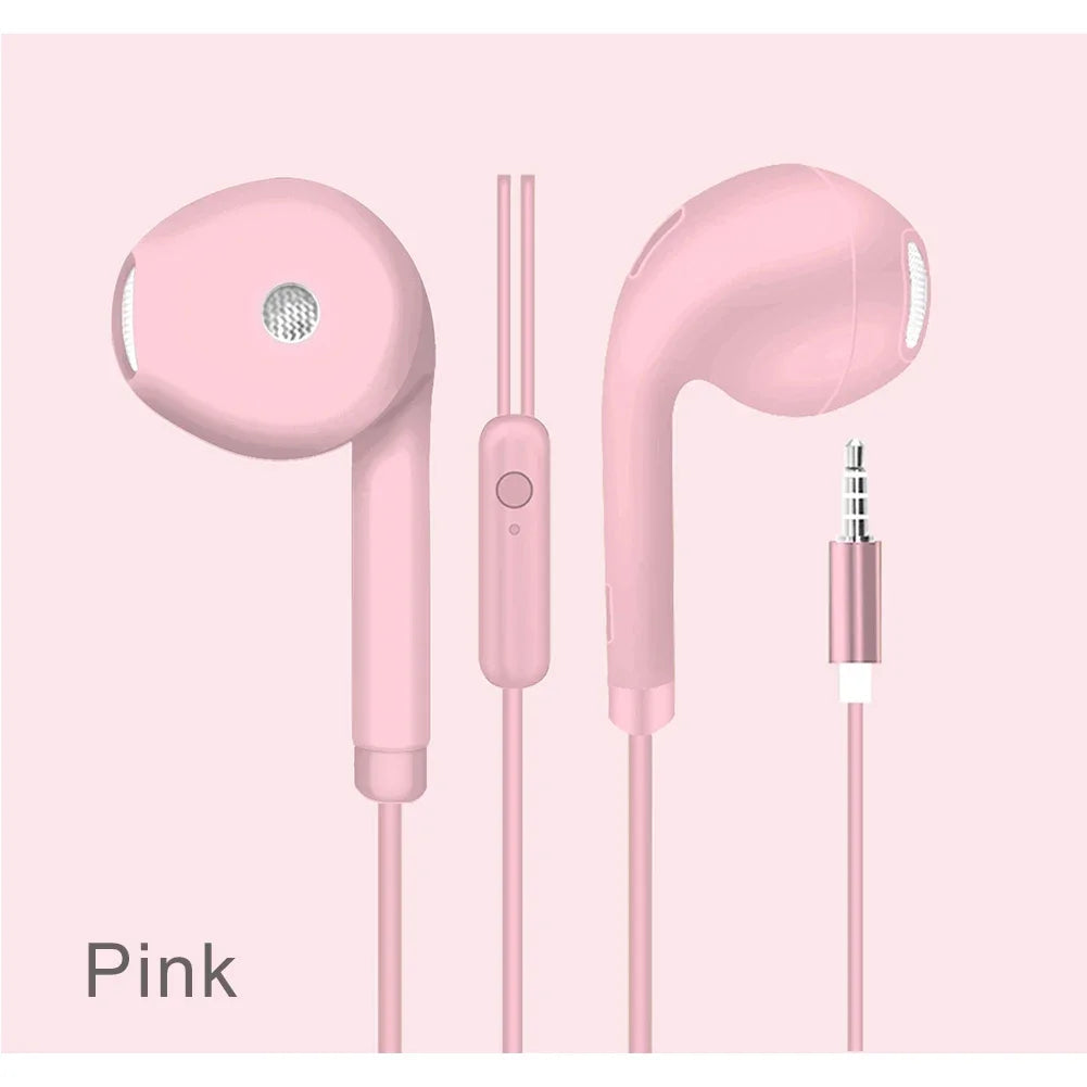 Pink wired headset macaron in-ear headphone music multicolors with microphone earphones universal and control button