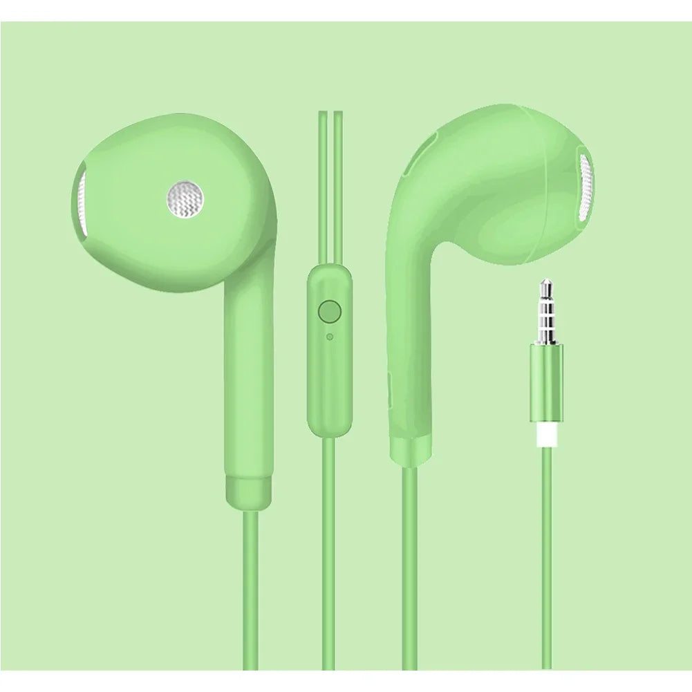 Light green wired headset macaron with matte finish and inline control button microphone earphones universal for smartphones