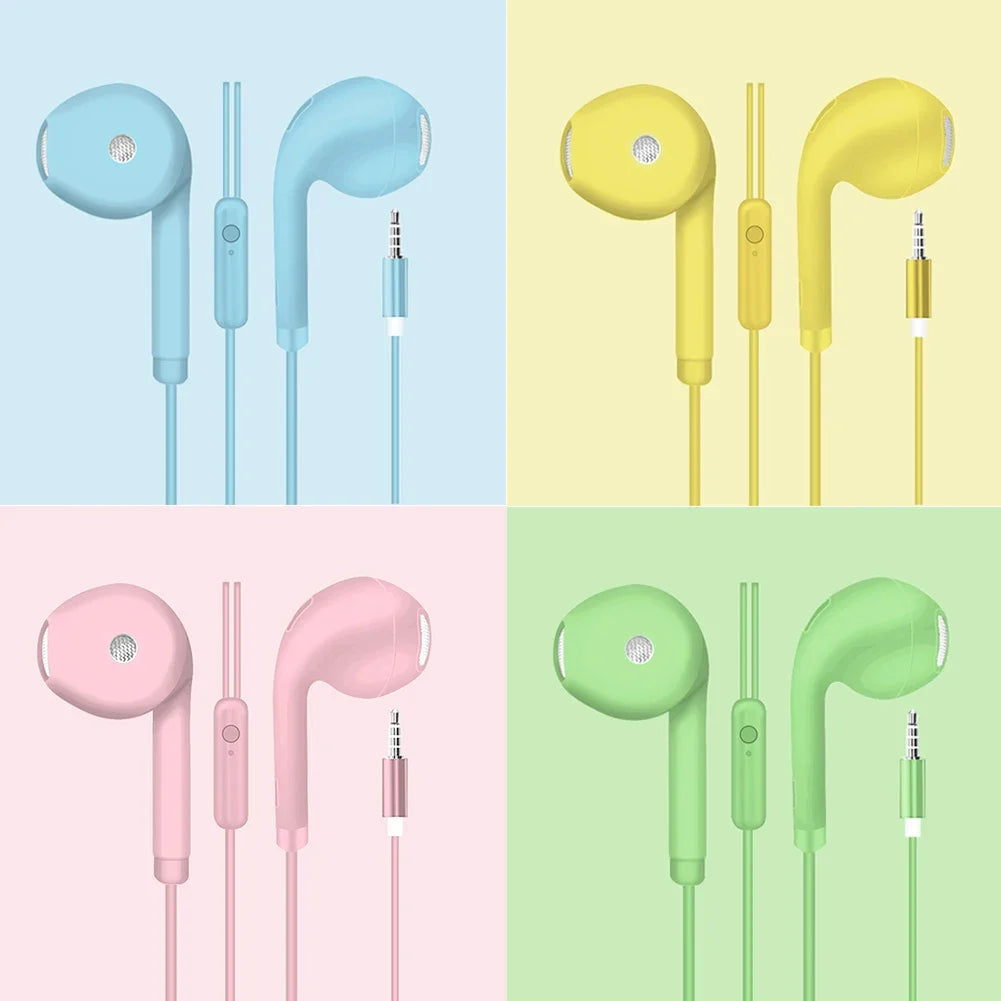 Pastel-colored wired headset macaron earphone with microphone earphones universal for smartphones in multicolors