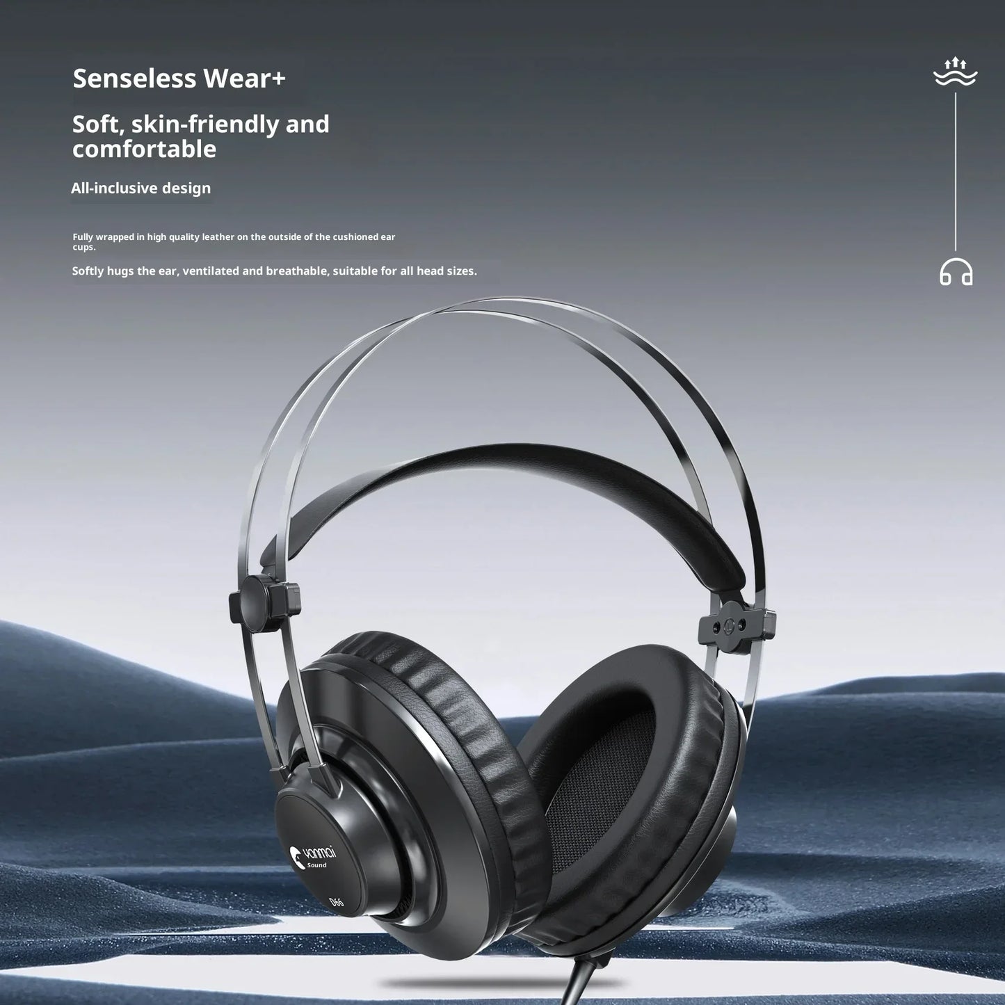 Black wired professional monitoring over ear headphones with metallic headband and sennheiser logo for ear monitor music