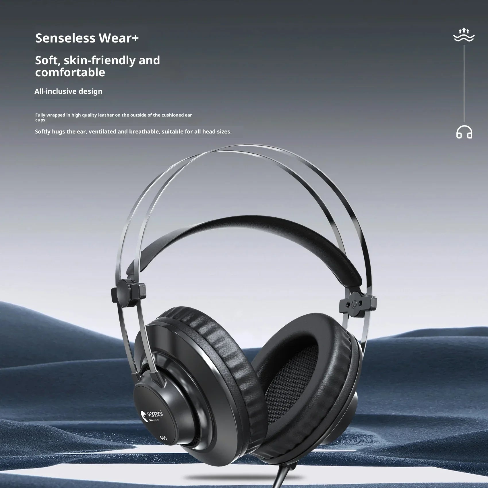 Black wired professional monitoring over ear headphones with metallic headband and sennheiser logo for ear monitor music