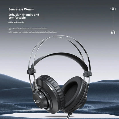 Black wired professional monitoring headphones with metallic headband and padded earcups for ear monitor music use