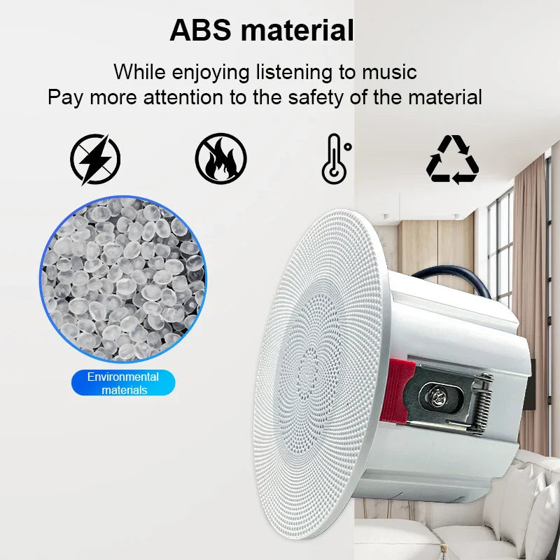 White abs material 3-inch mini waterproof ceiling speaker with red accent for kitchen audio player hole size 75-80mm