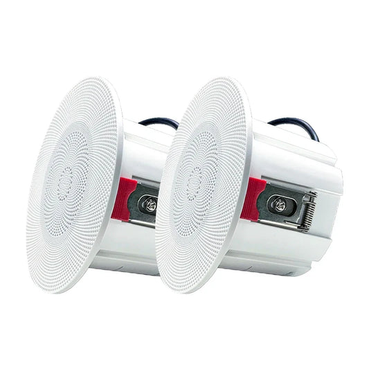 White circular recessed 3-inch mini waterproof ceiling speaker with textured grille and red clips for kitchen audio player hole size 75-80mm