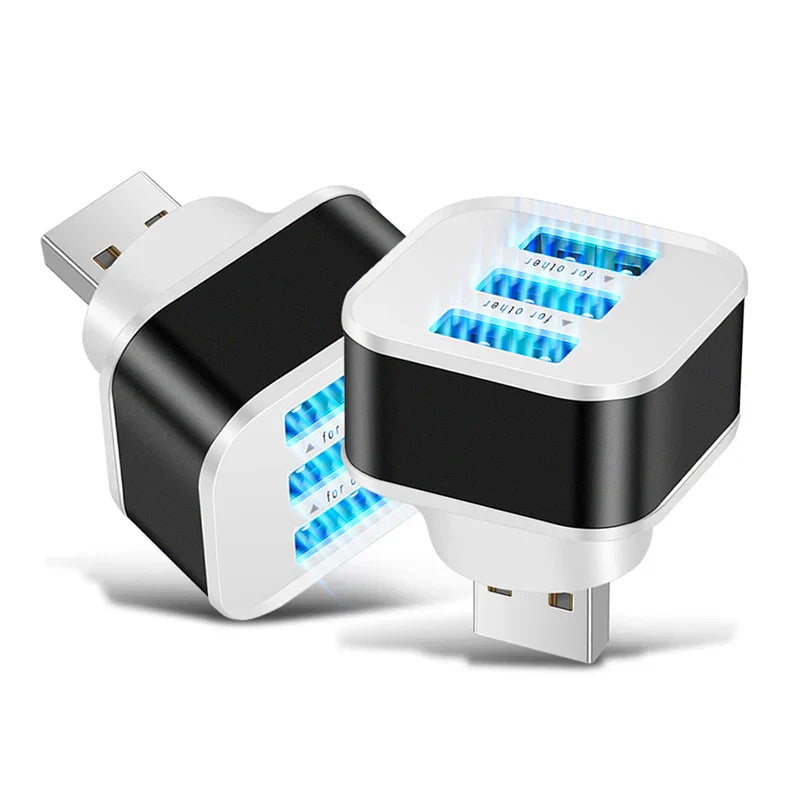 Black and white usb 3.0 hub quick charge with three glowing blue ports charge usb splitter for phone tablet expander