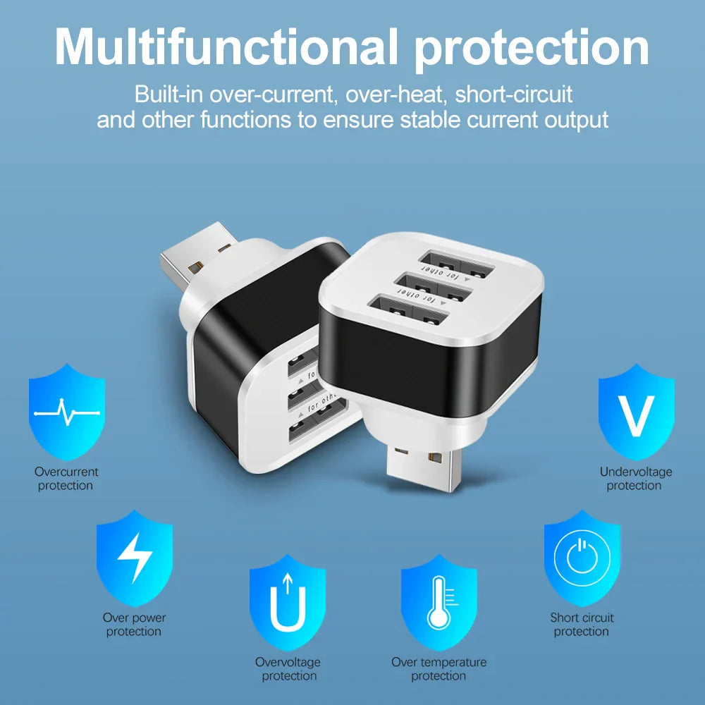 Black and white multifunctional 3 port usb extender hub quick charge with stable current for expander phone tablet use