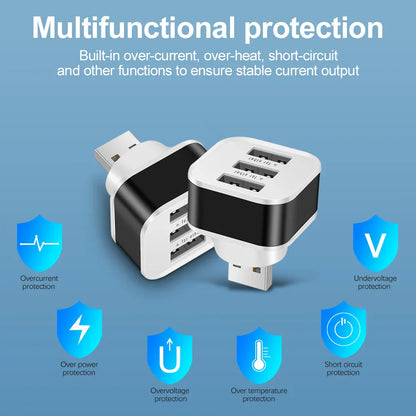 Black and white multifunctional 3 port usb extender hub quick charge with stable current for expander phone tablet use