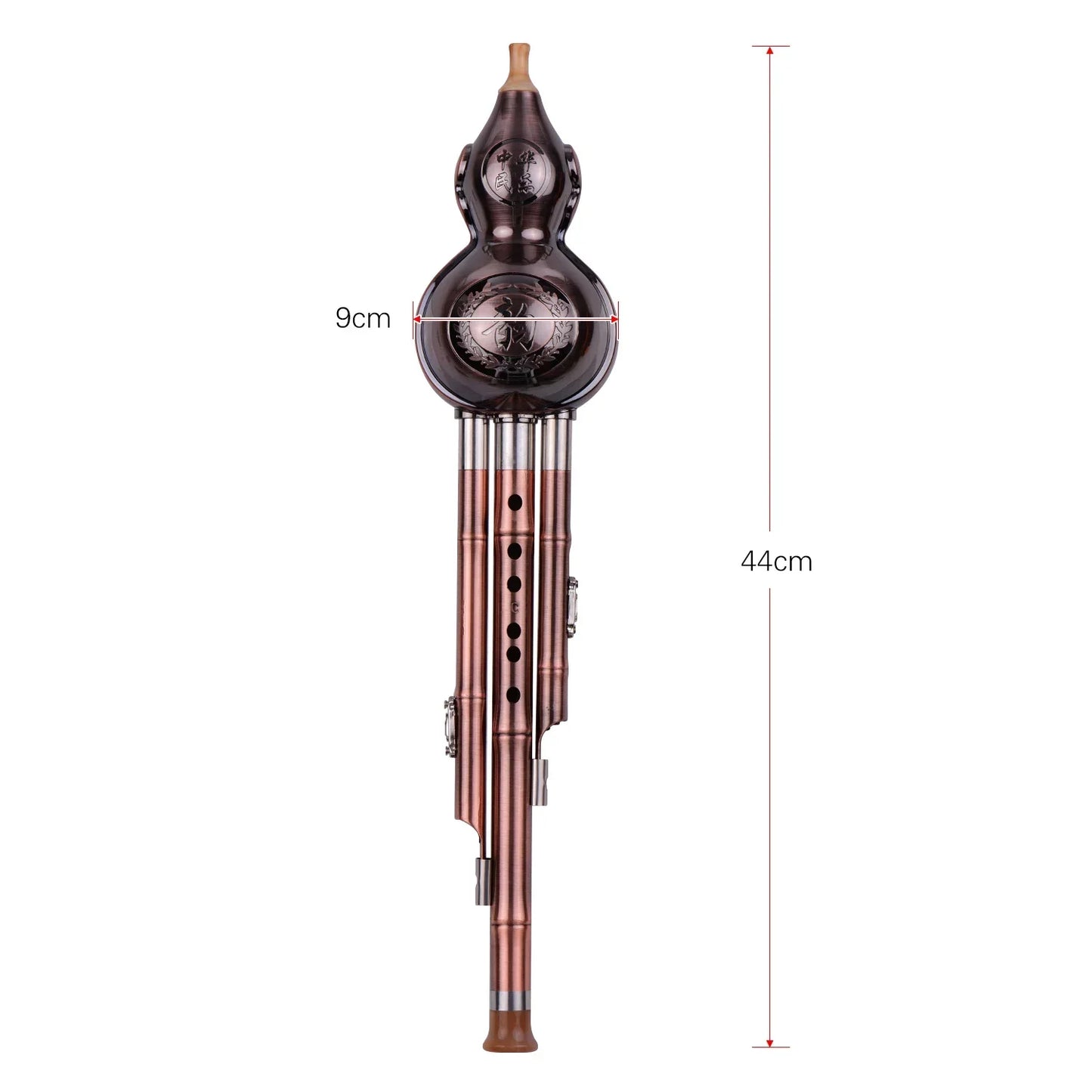 Traditional chinese-style 3 tone c key hulusi gourd cucurbit flute aluminum with copper plated pipes and dark glossy finish