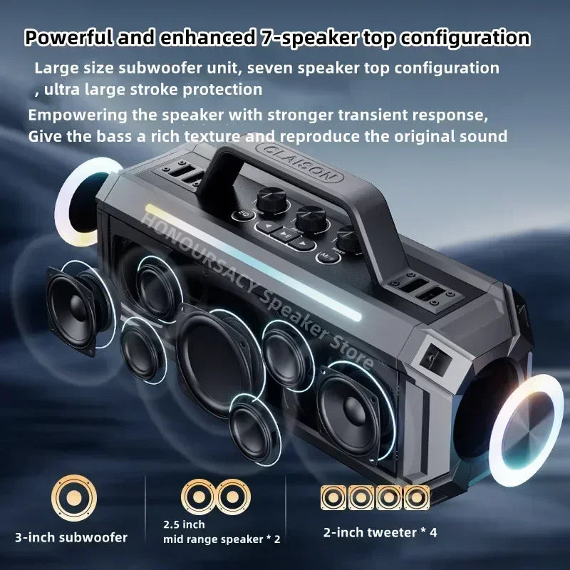 Black and silver rugged 300w bluetooth speaker outdoor waterproof with multiple speakers and led lighting accents