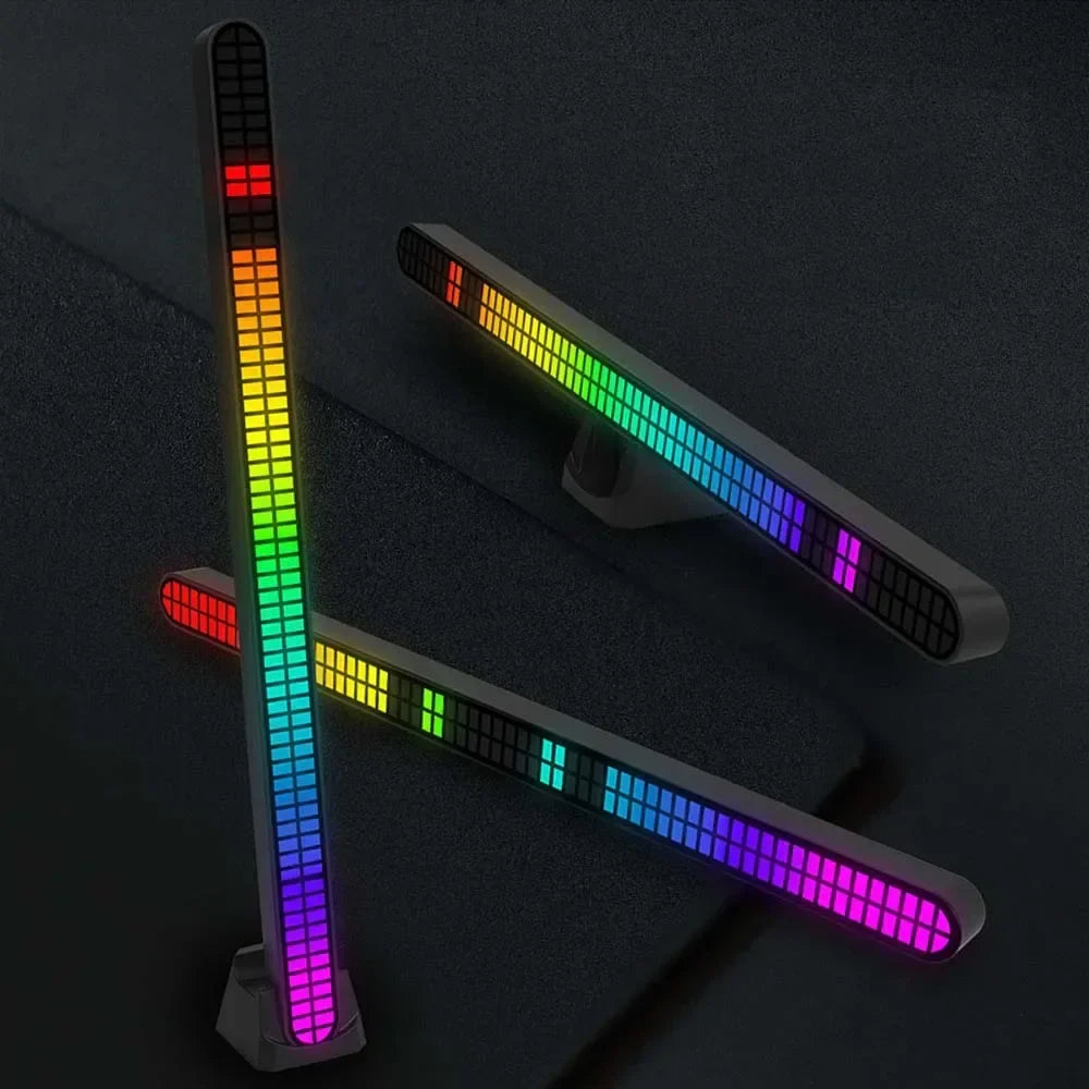 A sleek white 30cm double-row led bar voice controlled light with 64bit rgb pickup and magnetic music rhythm display