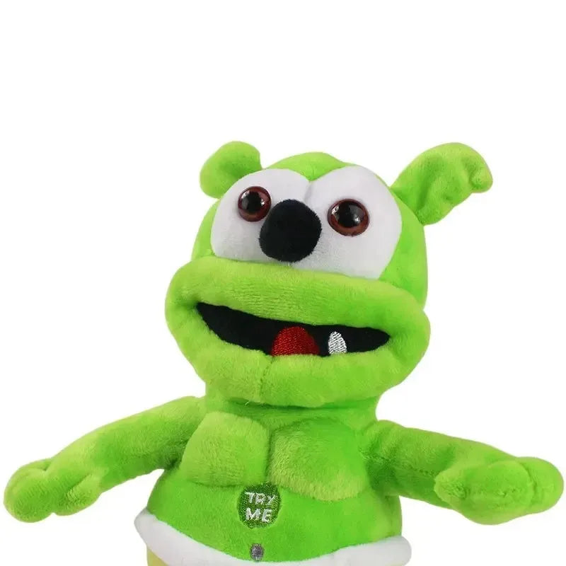 Bright green 30cm singing gummy plush with music voice and peluche sounding bear features for kids
